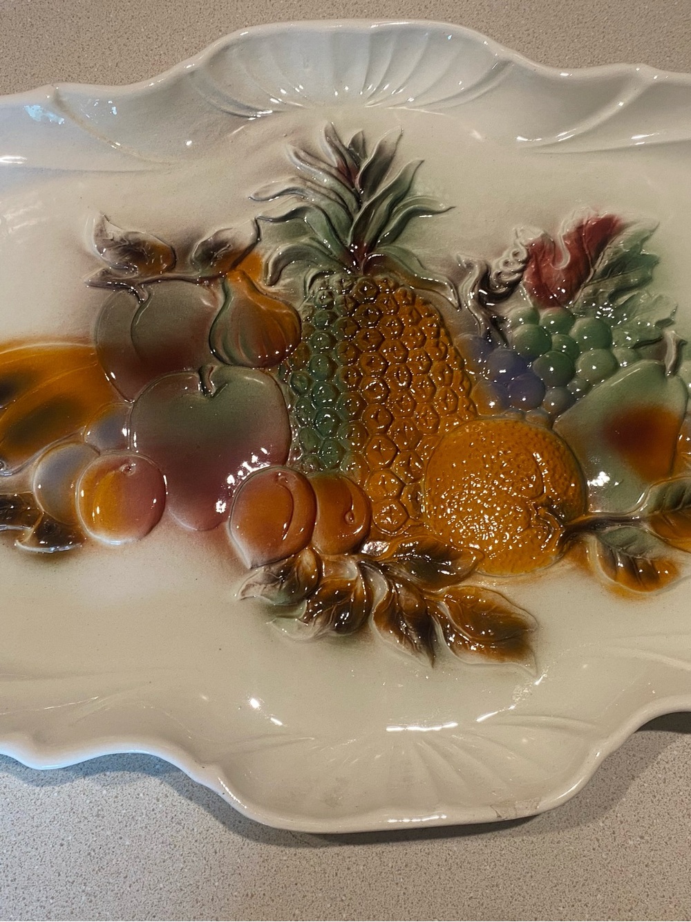 Lane Brothers 1958 Hand-Painted Fruit Relief Ceramic Platter